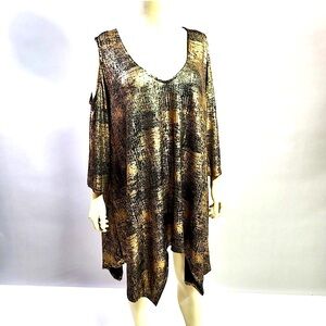 Black Brocade Gold Flocked Plus Gypsy Jewels Bundle Cold Shoulder Tunic Costume